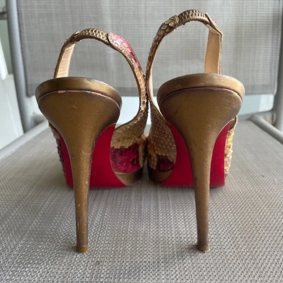 Christian Louboutin Snakeskin Snake Heels Slingback Pumps - Picture 6 of 9